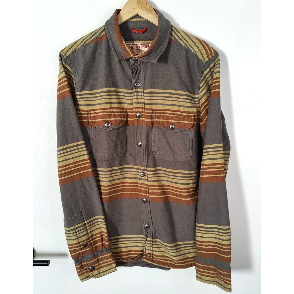 Iron Resin Shirt Mens Medium Brown Hopi Flannel Button Up Aztec South Western